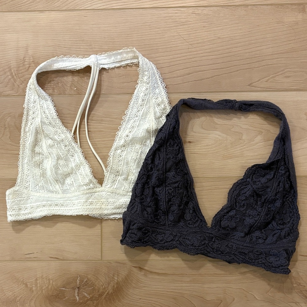 Lace Bralette Set - Cream and dark grey